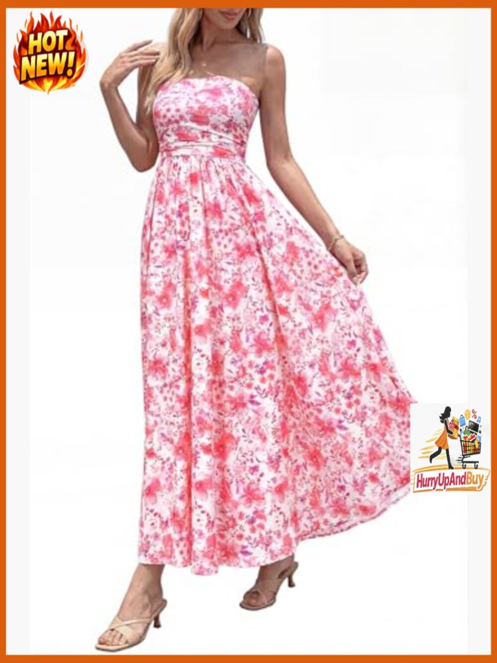 Strapless Maxi Dress Floral Boho Elegant Wedding Guest Beach Vacation - Picture 4 of 7